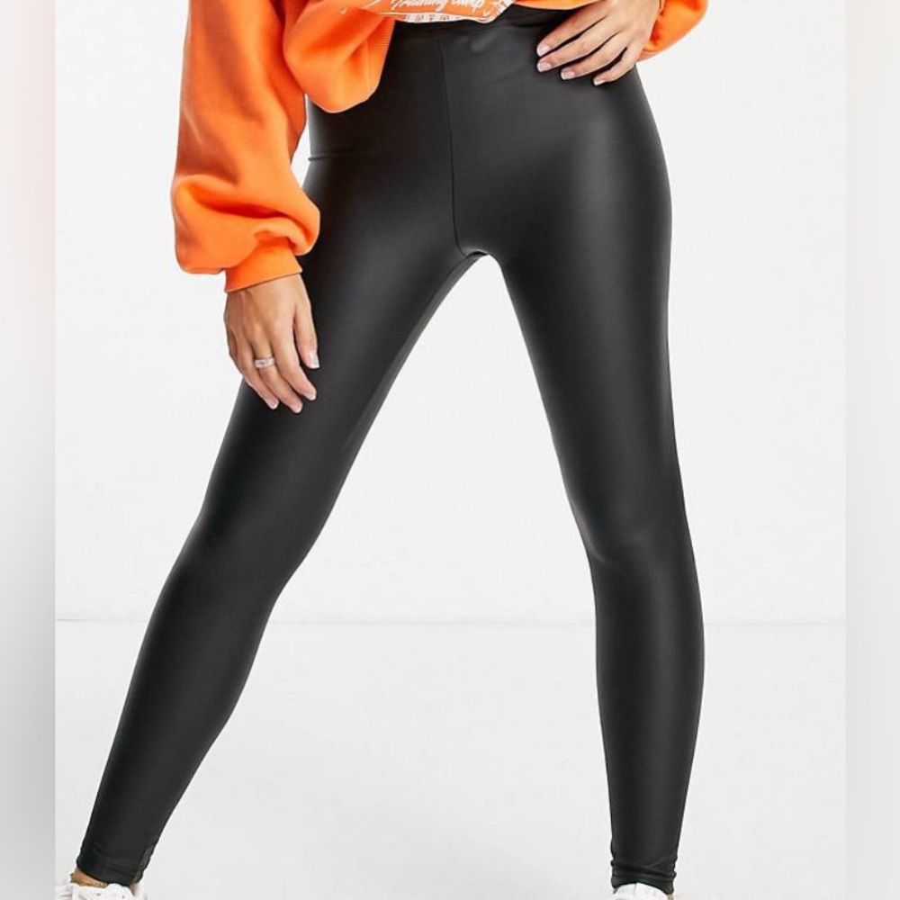ASOS petite leather look leggings in black
